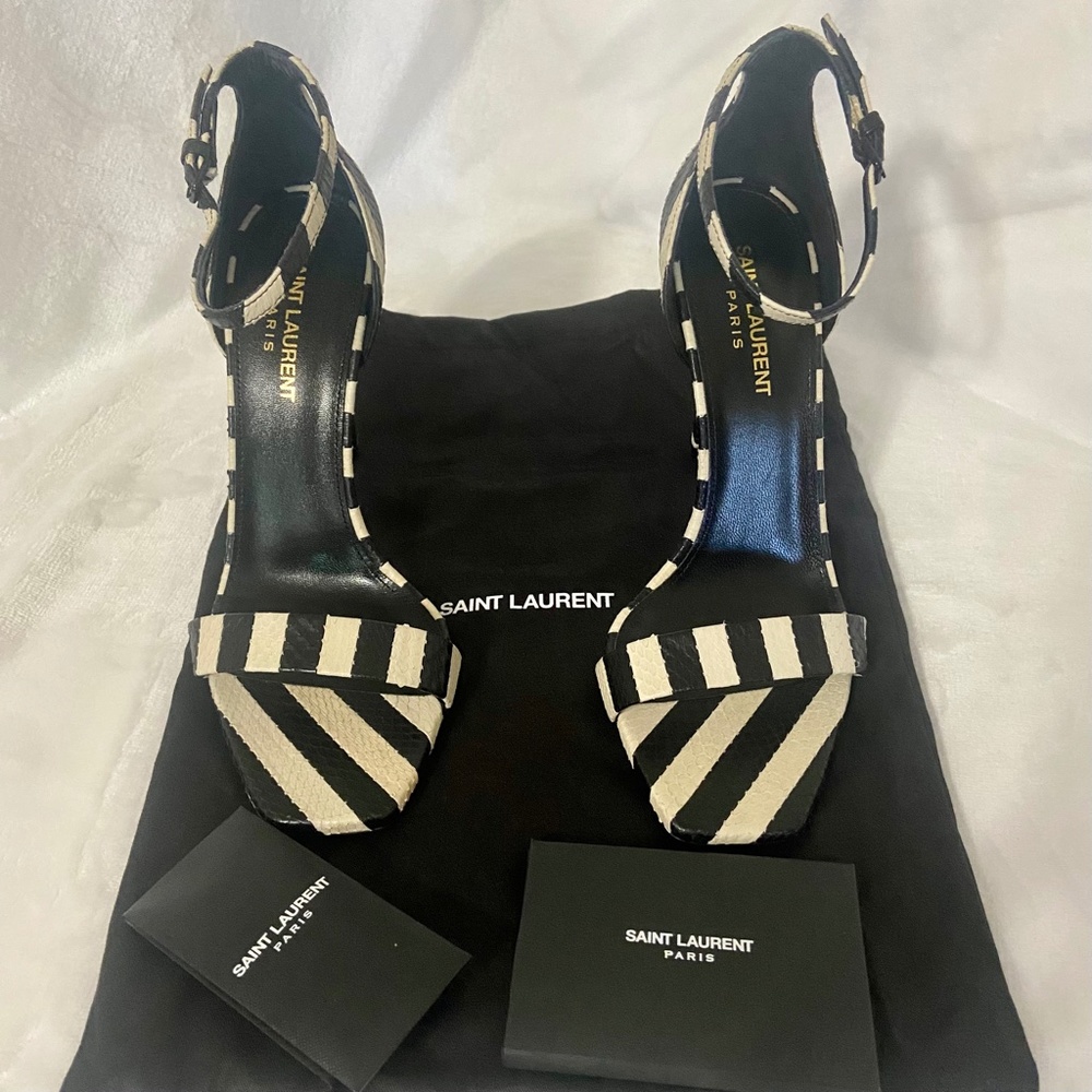 Saint Laurent Amber Ankle Strap Snakeskin Sandals NWT Size 38 - Picture 8 of 11